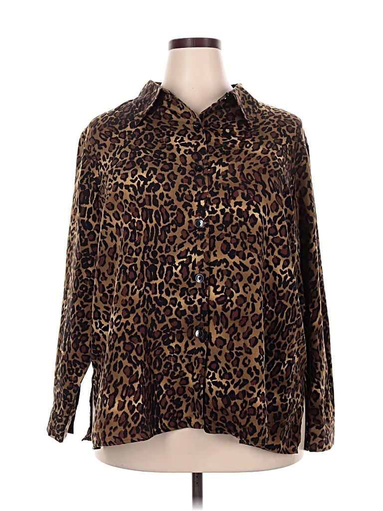 Pre-owned Susan Graver Long Sleeve Blouse In Brown