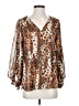 Adrienne 100% Polyester Animal Print Brown Long Sleeve Blouse Size S - photo 1