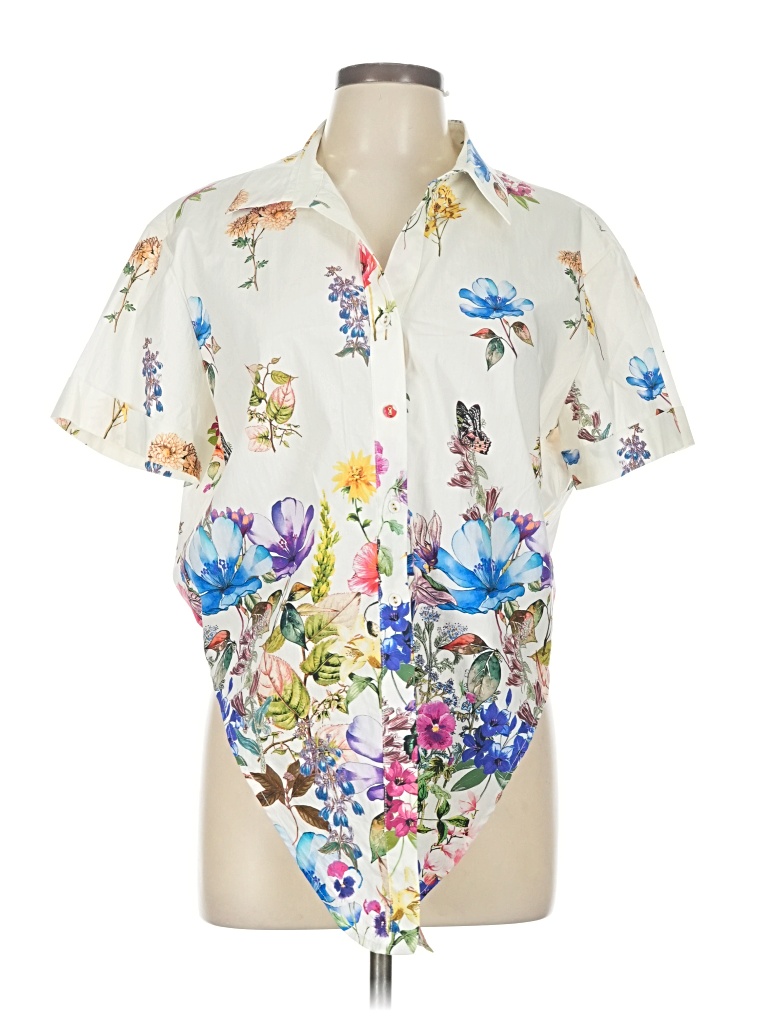 Pre-owned Industry Short Sleeve Blouse In White