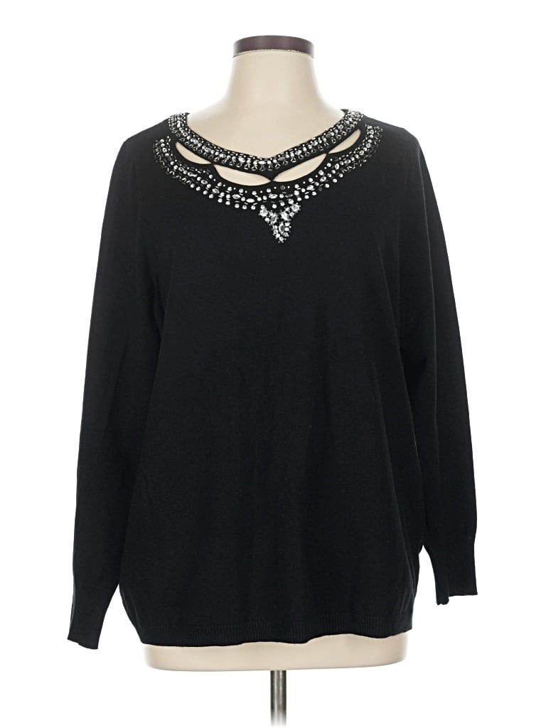 Pre-owned Denim 24/7 Long Sleeve Top Black Keyhole Neckline Tops