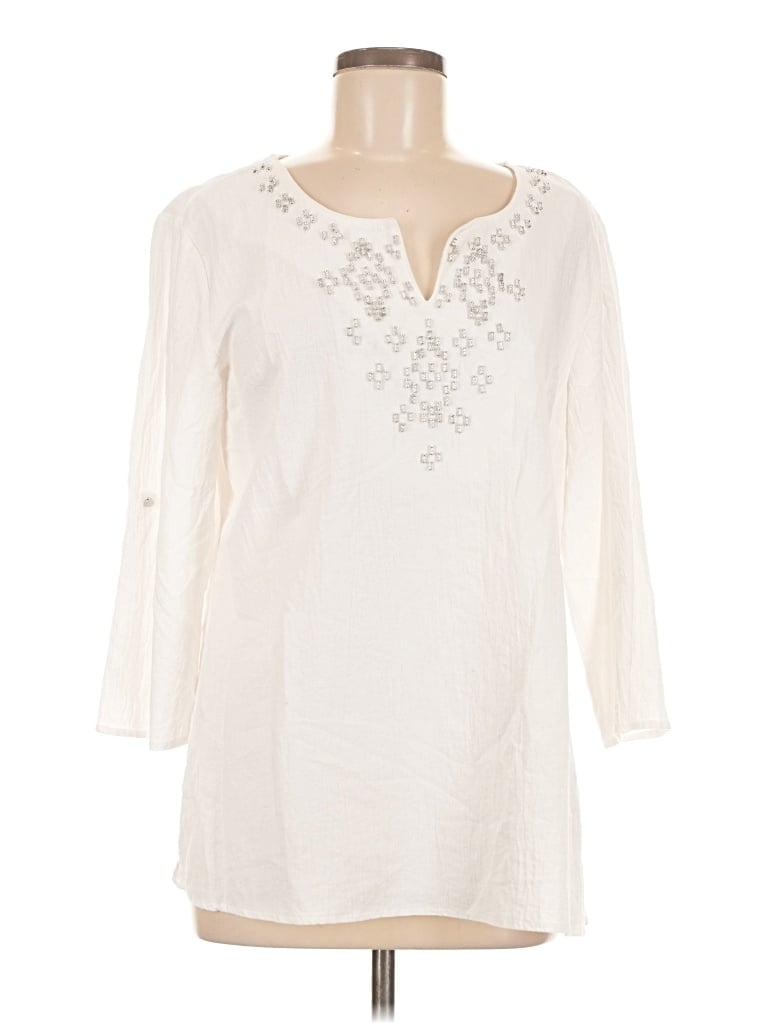 Pre-owned Susan Graver 3/4 Sleeve Blouse In White