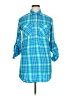 Billy T Plaid Blue 3/4 Sleeve Button-Down Shirt Size XL (estimated) - photo 1