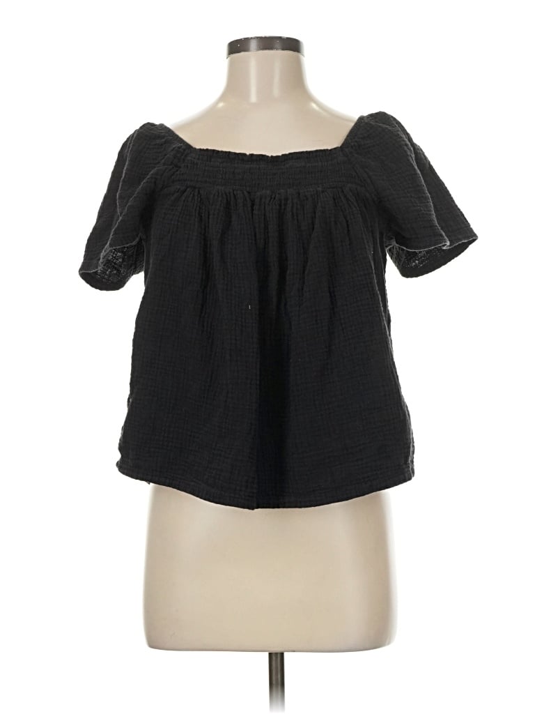Pre-owned Joyspun Short Sleeve Blouse In Black