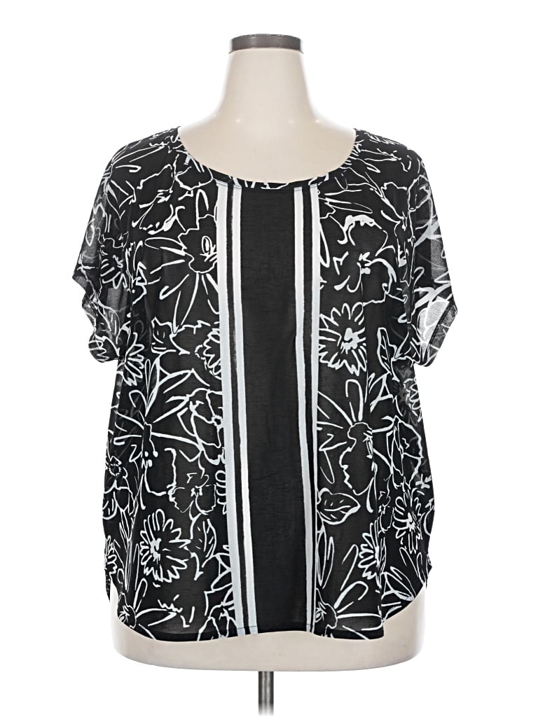 Pre-owned Lane Bryant Short Sleeve Blouse In Black