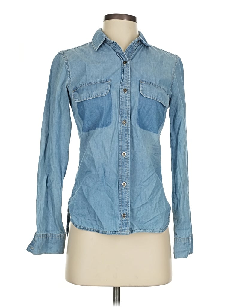 Pre-owned Ashley Mason Long Sleeve Button Down Shirt In Blue