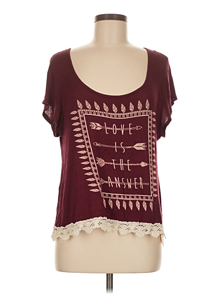 Pre-owned Papaya Short Sleeve Top Burgundy Sweetheart Neckline Tops