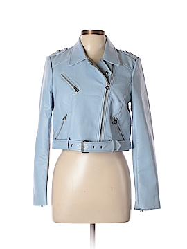 light blue leather jacket zara