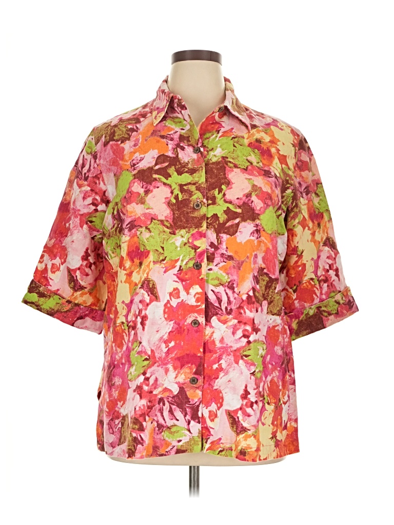 Pre-owned Chico's Short Sleeve Blouse In Burgundy