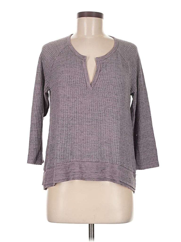 Pre-owned Three Dots 3/4 Sleeve T-shirt In Gray