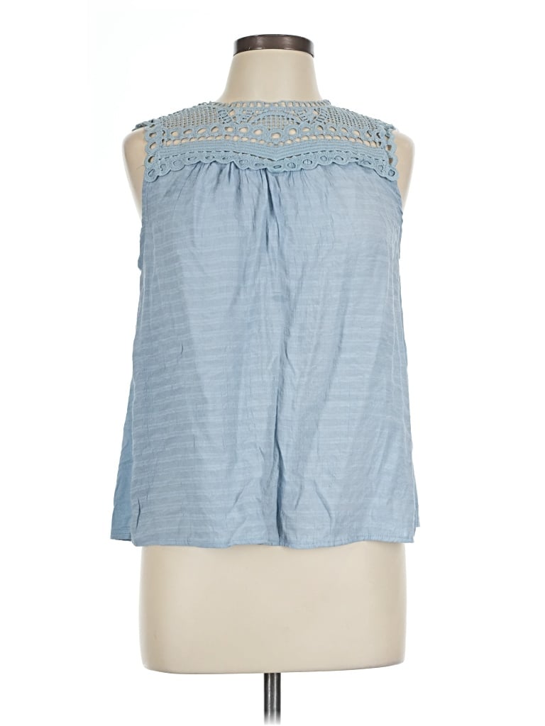 Pre-owned Flower & Feather Tank Top Blue Halter Neckline Tops