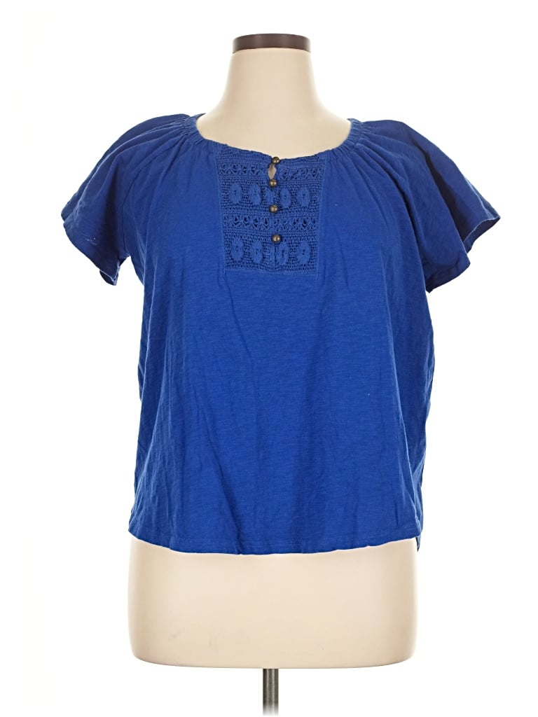 Pre-owned Preswick & Moore Short Sleeve Top Blue Keyhole Neckline Tops