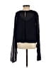 Express 100% Polyester Black Blue Long Sleeve Blouse Size S - photo 2
