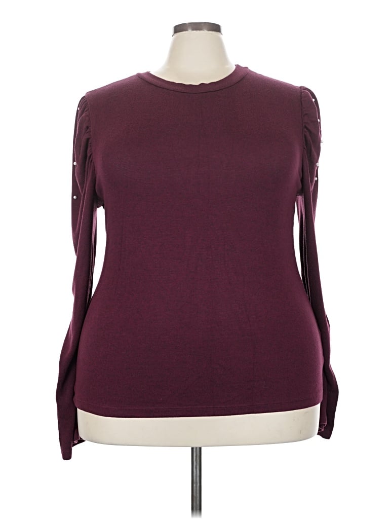 Pre-owned Ny Collection Long Sleeve T-shirt In Burgundy