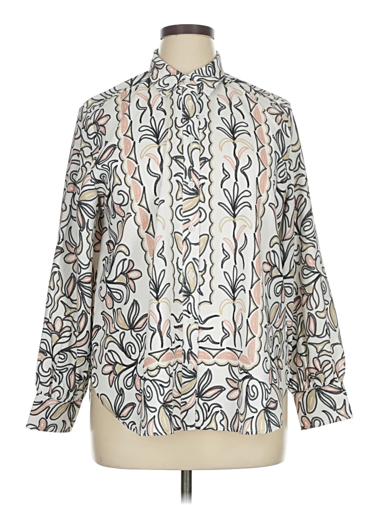 Pre-owned Chico's Long Sleeve Blouse In White