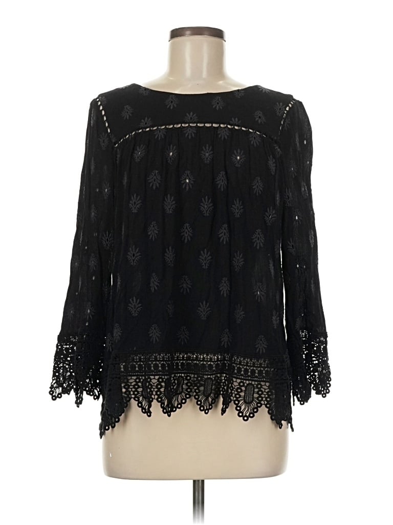 Pre-owned Pale Sky 3/4 Sleeve Blouse In Black