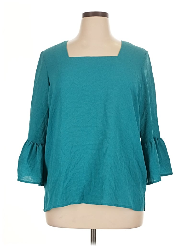 Pre-owned Counterparts 3/4 Sleeve Top Teal Square Neckline Tops In Blue