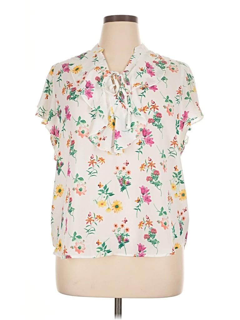 Pre-owned Counterparts Short Sleeve Blouse In White