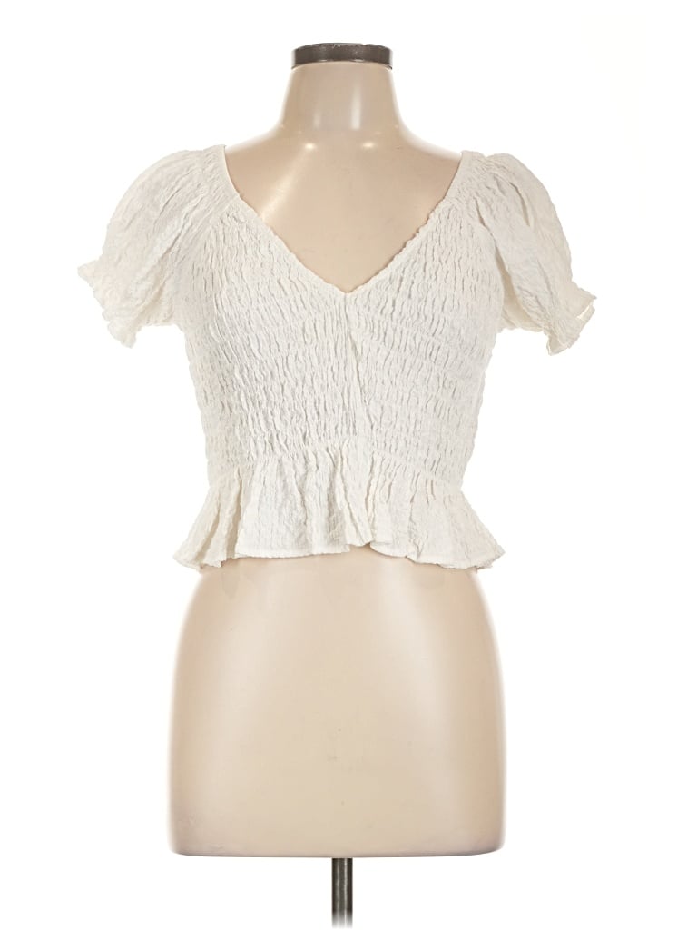 Pre-owned Fab'rik Short Sleeve Top Ivory Sweetheart Neckline Tops In White