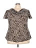 Apt. 9 100% Polyester Animal Print Brown Short Sleeve Blouse Size 3X - photo 1