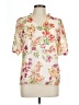 Les Amis 100% Polyester Floral Ivory Short Sleeve Blouse Size L - photo 1