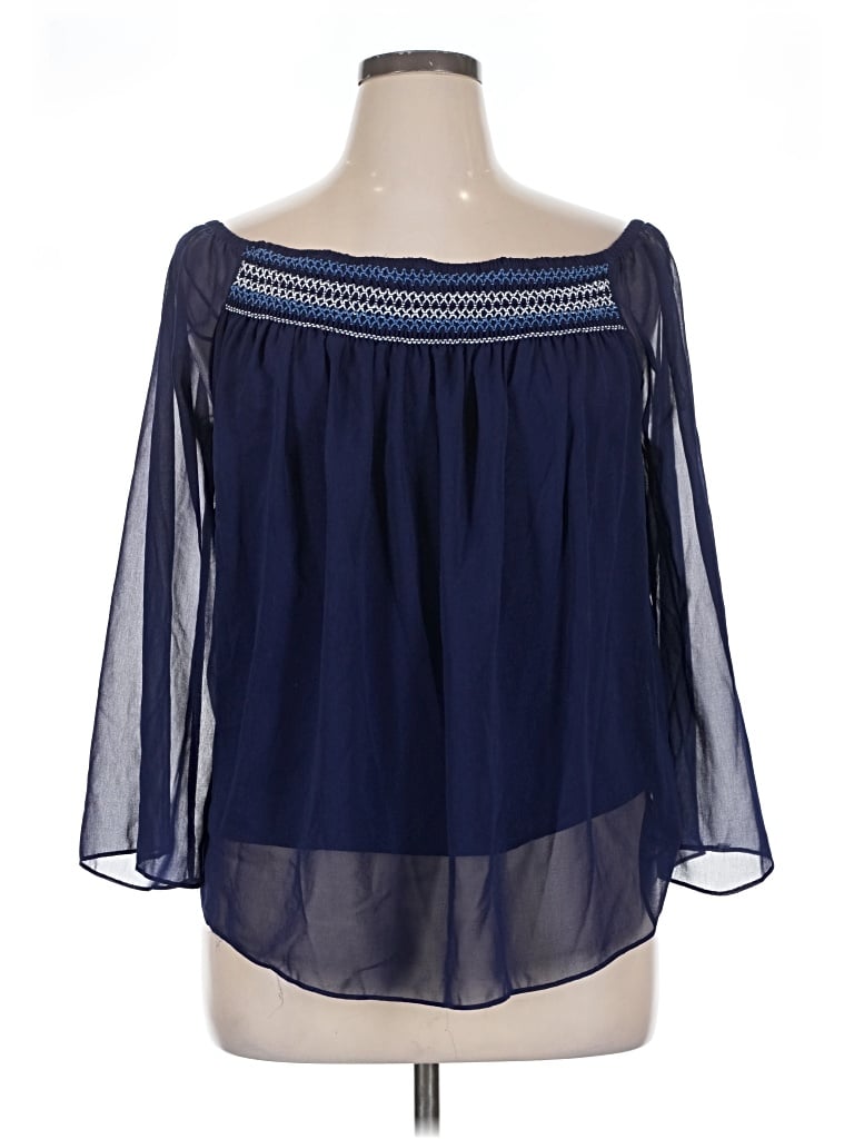 Pre-owned W. By Wantable 3/4 Sleeve Blouse In Blue
