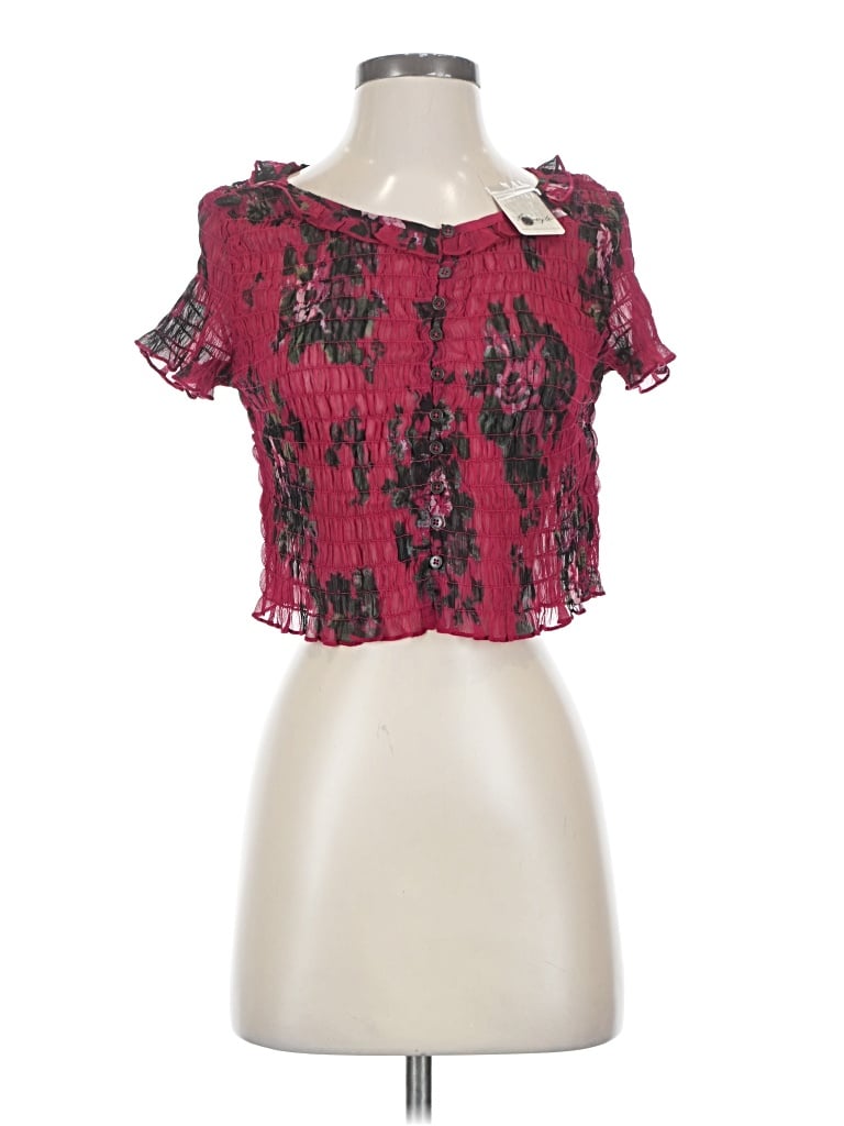 Free People Short Sleeve Blouse In Burgundy