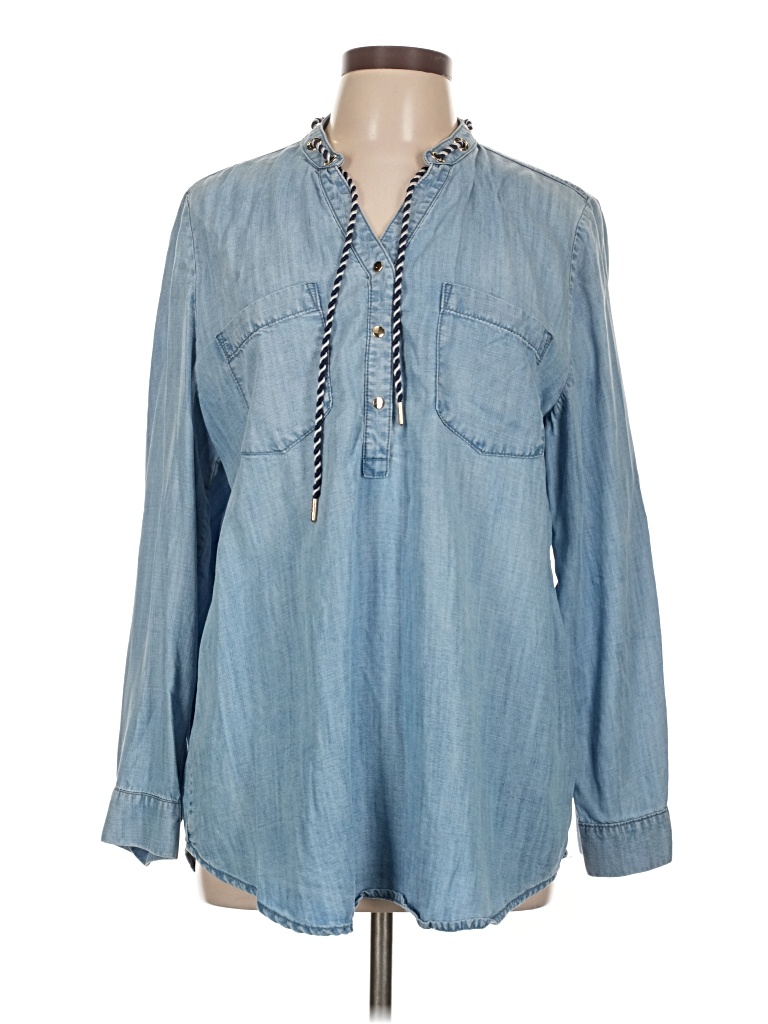 Pre-owned Chico's Long Sleeve Blouse In Blue