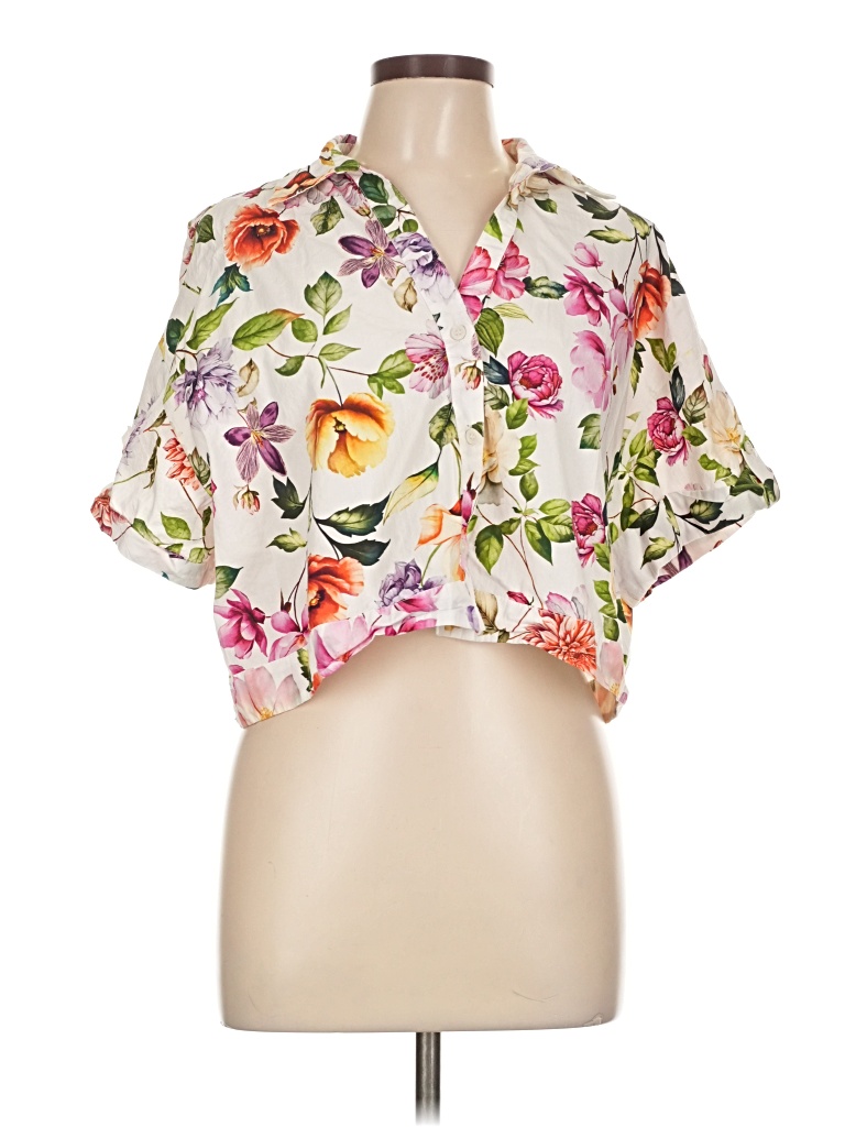 Pre-owned Zara Short Sleeve Blouse In White