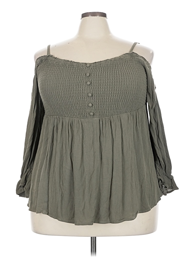 Pre-owned Torrid 3/4 Sleeve Blouse In Gray