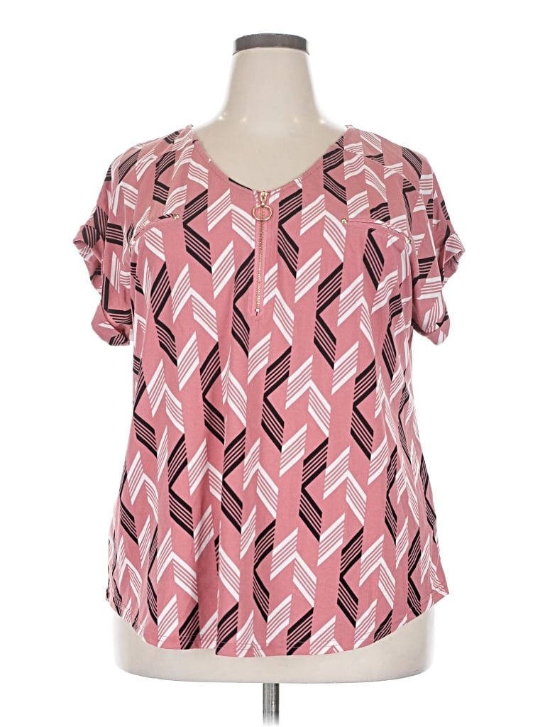 Pre-owned Flower & Feather Short Sleeve Blouse In Pink