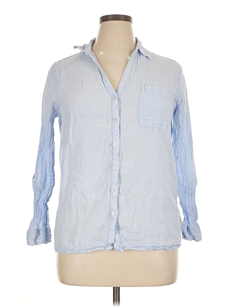 Pre-owned Sigrid Olsen 3/4 Sleeve Button Down Shirt In Blue