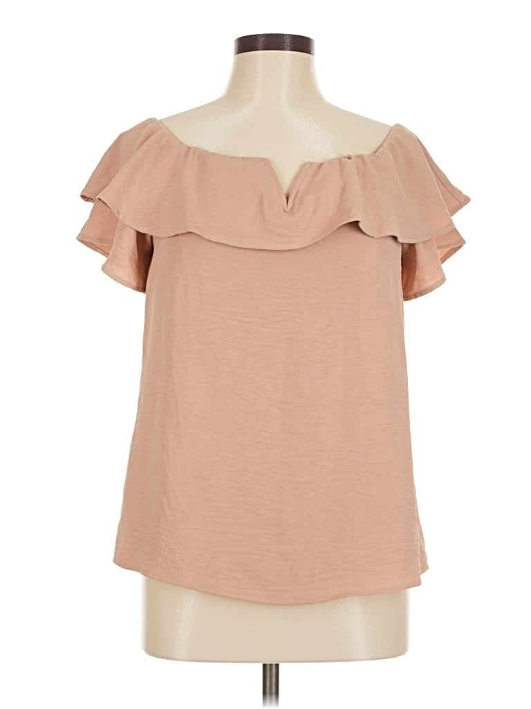 Pre-owned Les Amis Short Sleeve Top Tan Cold Shoulder Neckline Tops