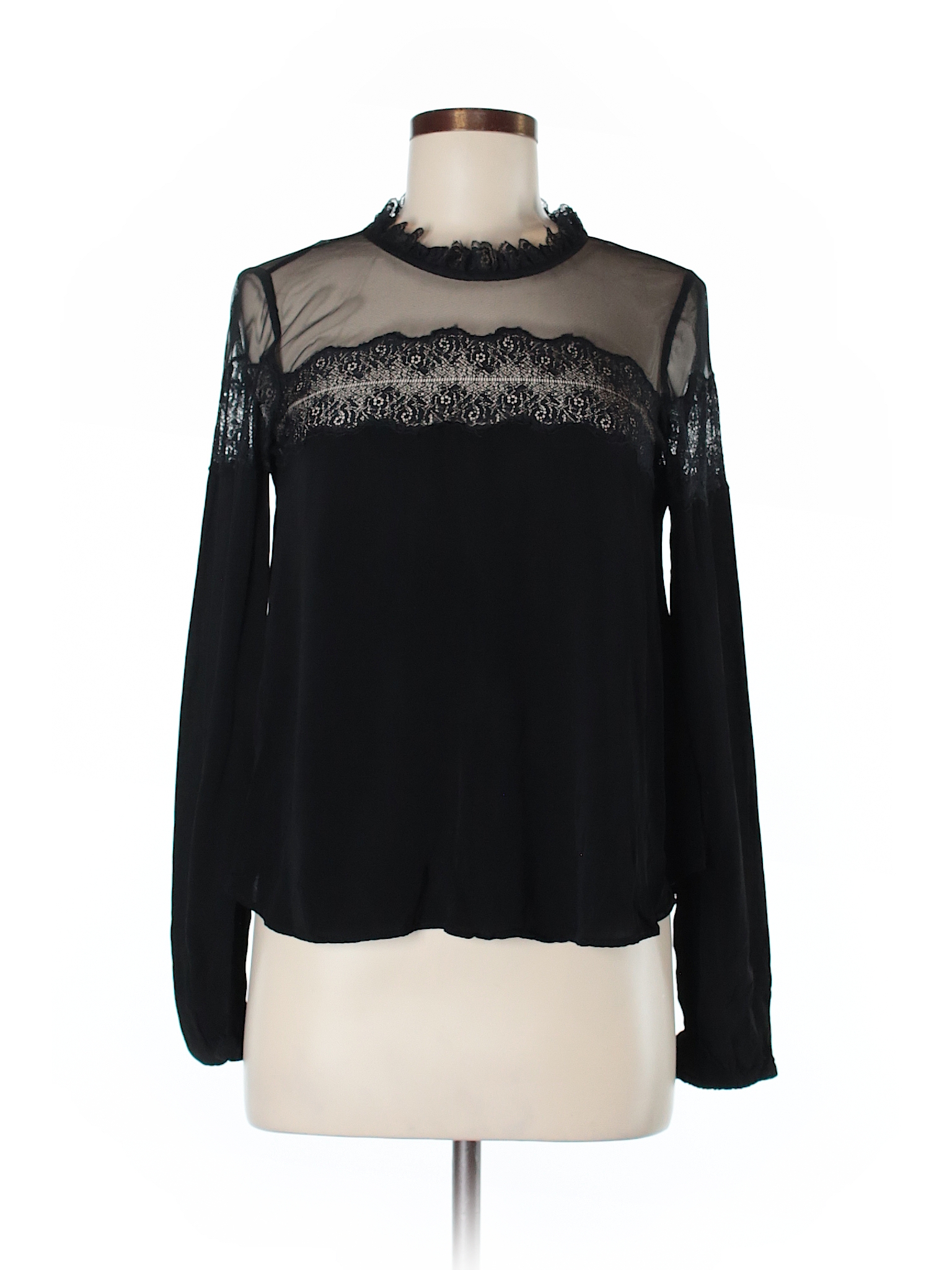 Trafaluc by Zara 100% Polyester Lace Black Long Sleeve Blouse Size M ...