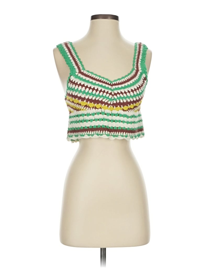 Zara Sleeveless Top Green Sweetheart Neckline Tops In Multi