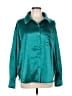Double Zero 100% Polyester Metallic Teal Long Sleeve Blouse Size L - photo 1