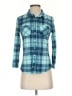 No Boundaries 100% Polyester Plaid Teal 3/4 Sleeve Blouse Size S - photo 1