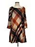 JIIHI 100% Polyester Plaid Brown Orange Casual Dress Size P (petite) - photo 1