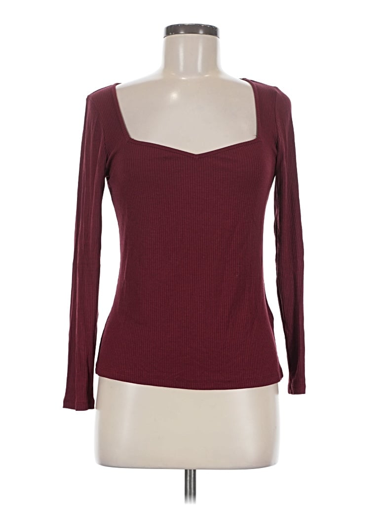 Pre-owned Ba&sh Long Sleeve Top Burgundy Sweetheart Neckline Tops