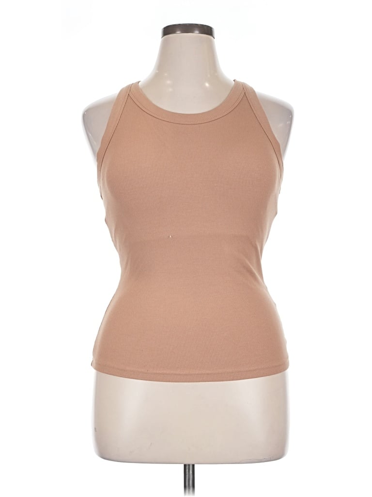 Pre-owned Chicme Tank Top Tan Halter Neckline Tops In Brown