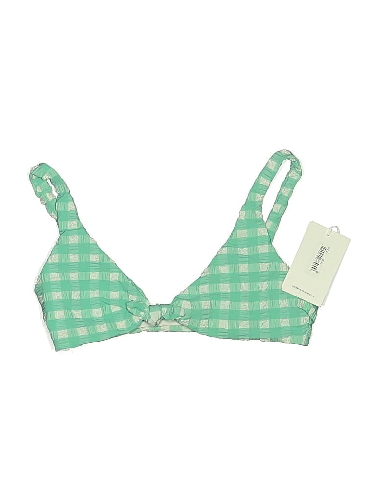 Pre-owned Vitamin A Swimsuit Top Green Checkered/gingham Pattern Swimwear