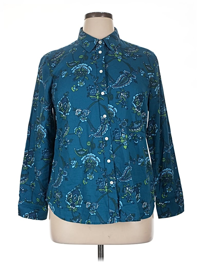 Pre-owned Talbots Long Sleeve Button Down Shirt In Blue