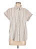 Mystree Stripes Ivory Silver Short Sleeve Button-Down Shirt Size M - photo 1