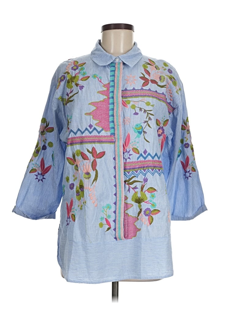 Pre-owned Apny 3/4 Sleeve Button Down Shirt In Blue