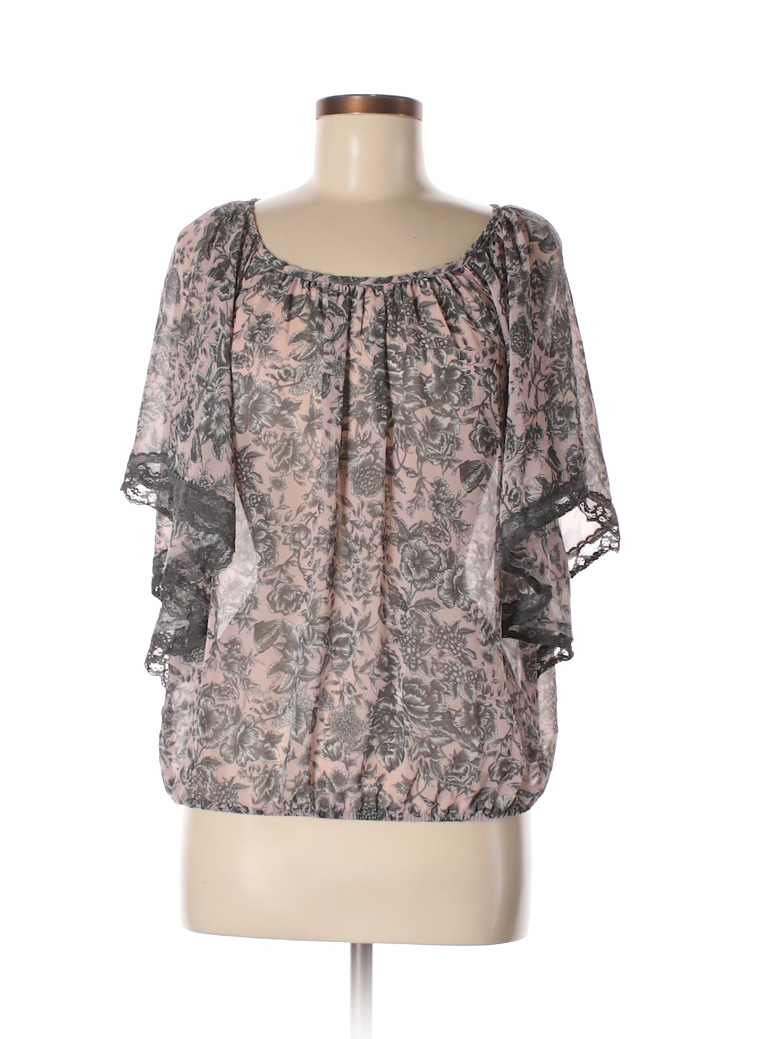 Pleione 100% Polyester Print Light Pink Short Sleeve Blouse Size S - 58 ...