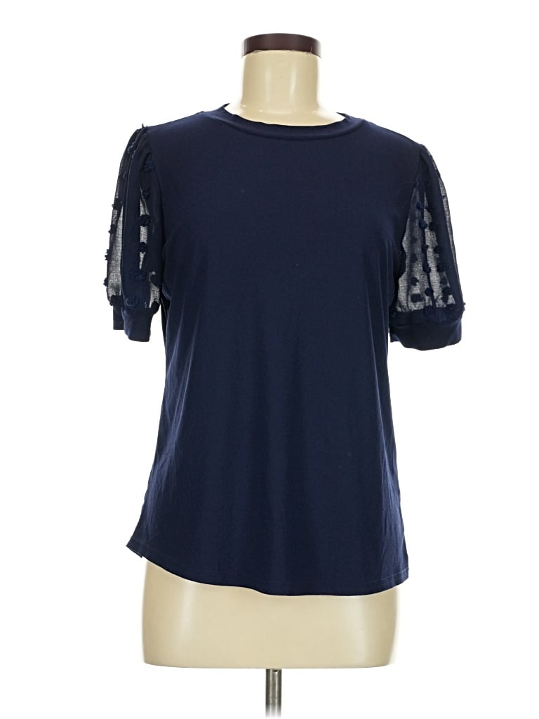 Pre-owned Flower & Feather Short Sleeve Top Blue Crew Neck Tops