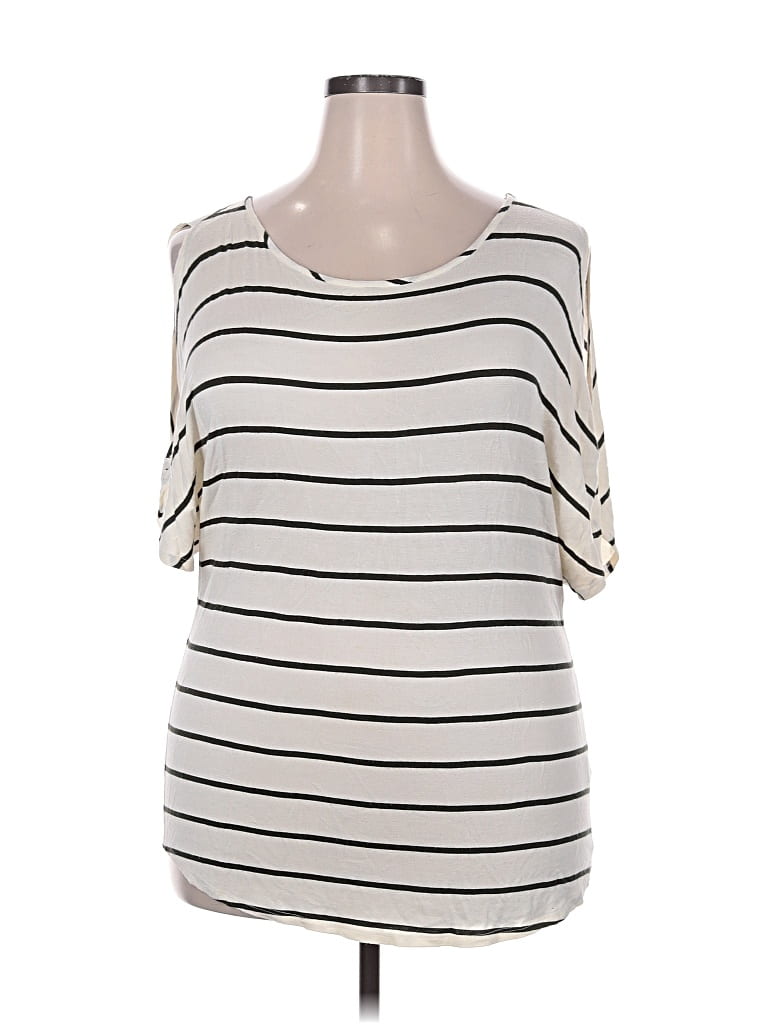 Pre-owned Colette Short Sleeve Top Ivory Cold Shoulder Neckline Tops