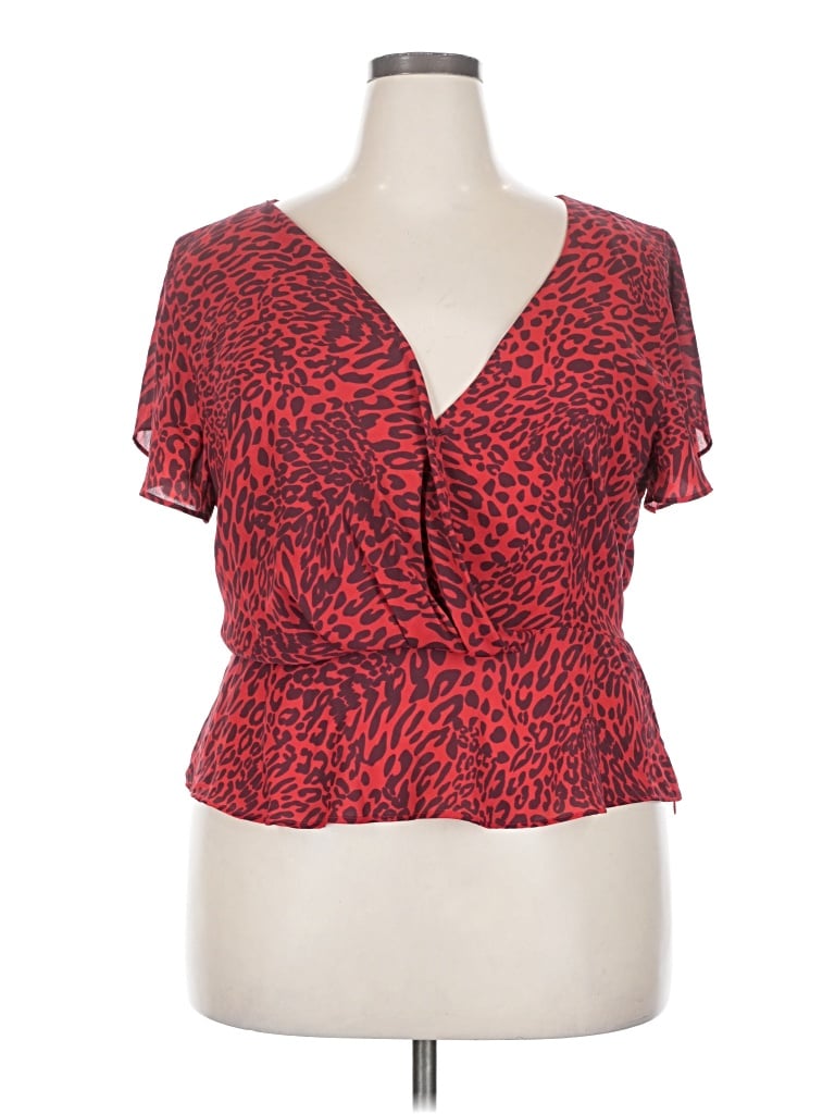 Pre-owned Fame And Partners Short Sleeve Blouse In Red