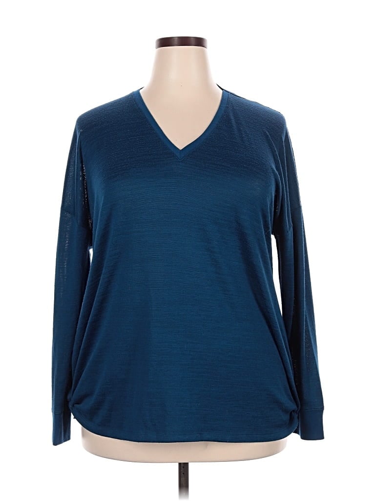 Pre-owned Livi Active Long Sleeve Top Blue V Neck Tops
