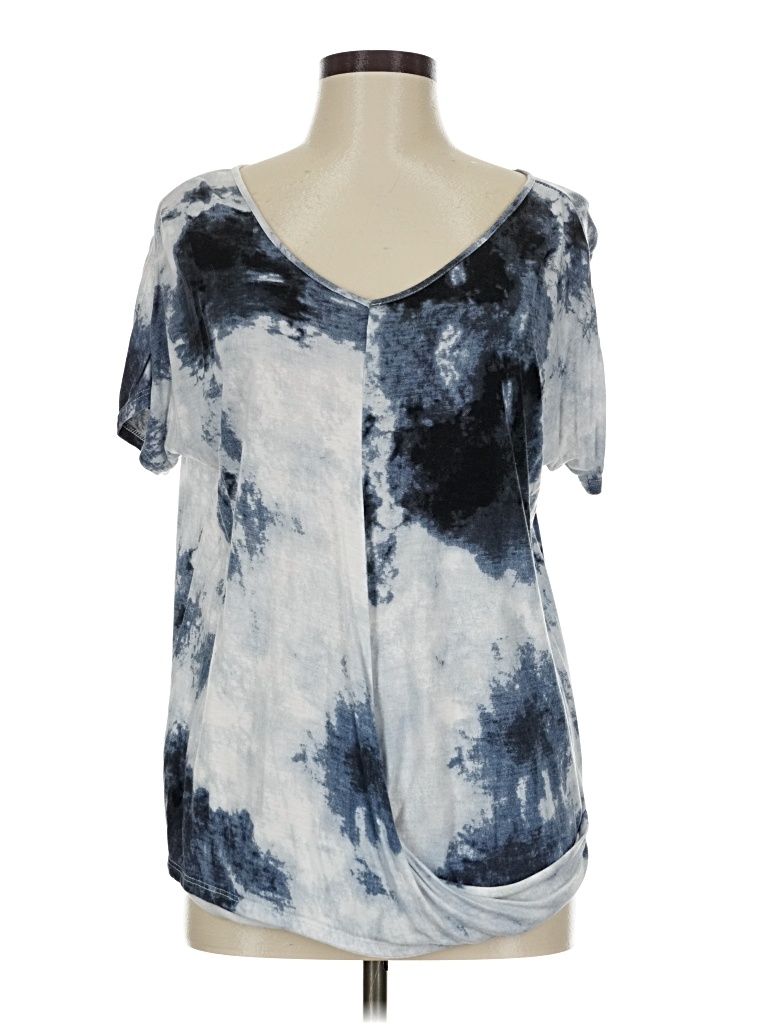 Pre-owned Nygard Short Sleeve Top Blue Tie-dye Pattern Scoop Neck Tops