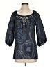Liquid 100% Silk Blue 3/4 Sleeve Silk Top Size 4 - photo 1